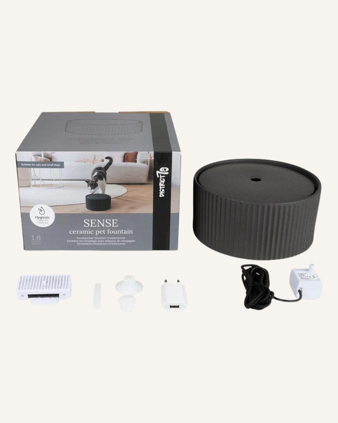 District 70 SENSE Keramische Drinkfontein | 2 Liter | Fluisterstil