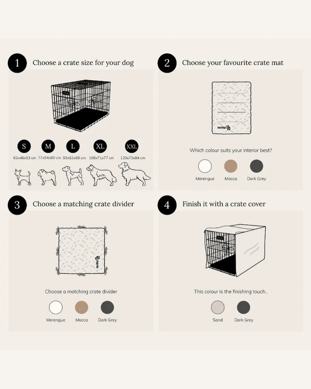 Black mesh dog crate with a beige Sherpa bench divider attached inside, designed to separate spaces within the crate.