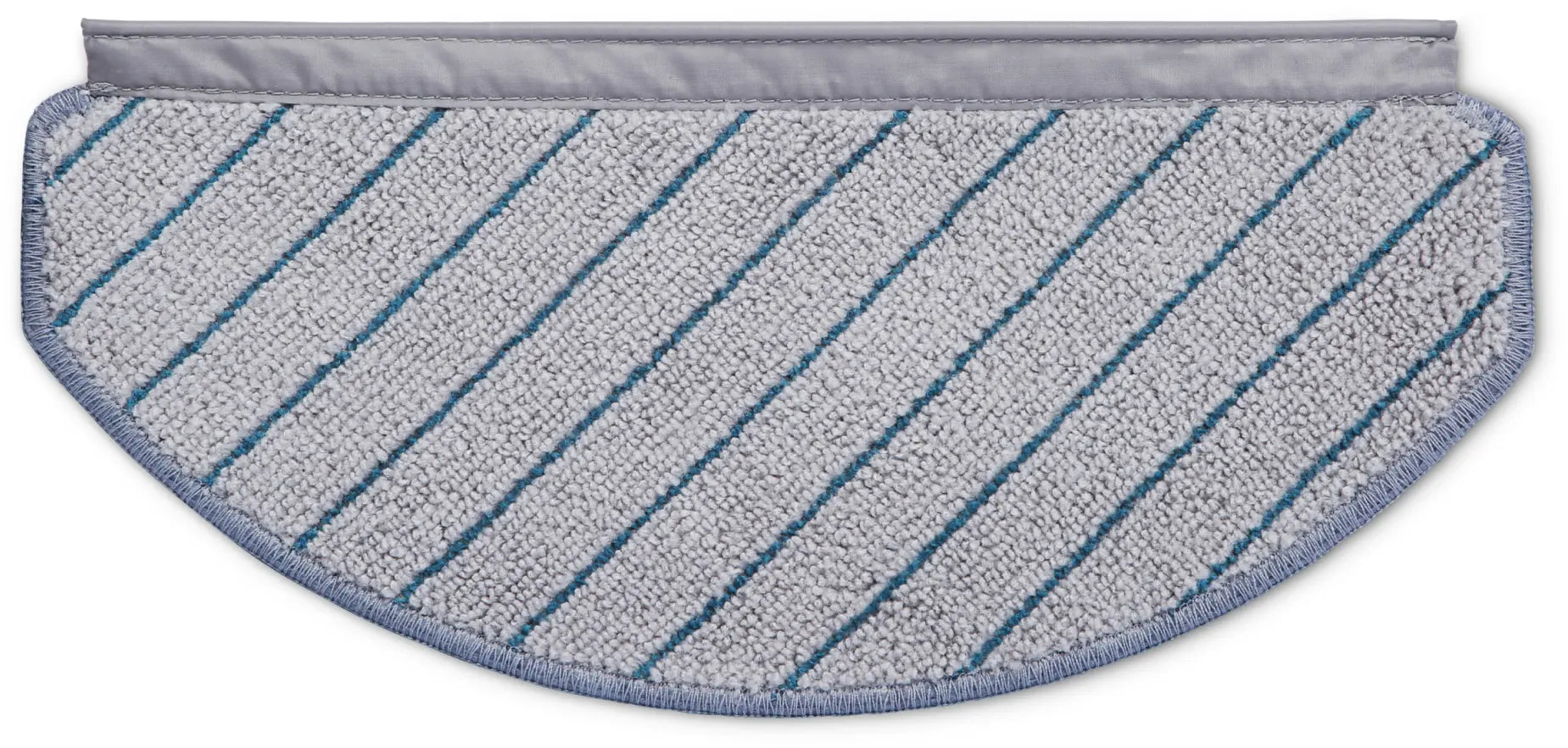 Three Bosch Spotless robot vacuum mop pads with gray fabric and blue diagonal stripes.