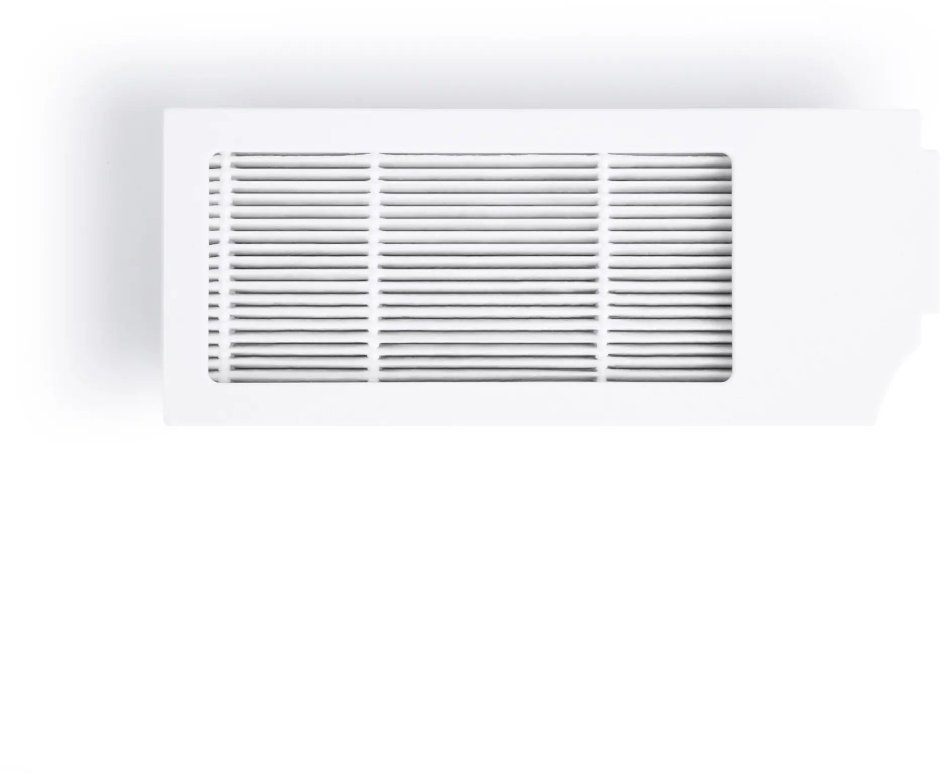Two white rectangular Bosch F9 vacuum filters with horizontal slats on a white background.
