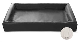 Orthopedic black rectangular dog bed with raised edges and smooth fabric finish.