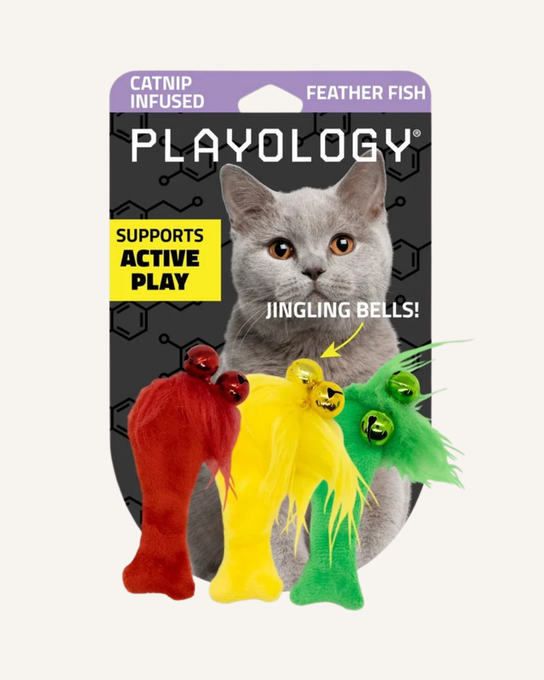 Playology Pouncing Feather Fish 3-pack | Kattenspeelgoed