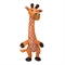 Plush giraffe dog toy with squeaker, measuring 46x20x8cm, soft brown and tan material with spots and long legs.