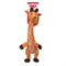 Plush giraffe dog toy with orange body, brown spots, and red Kong logo on neck collar.